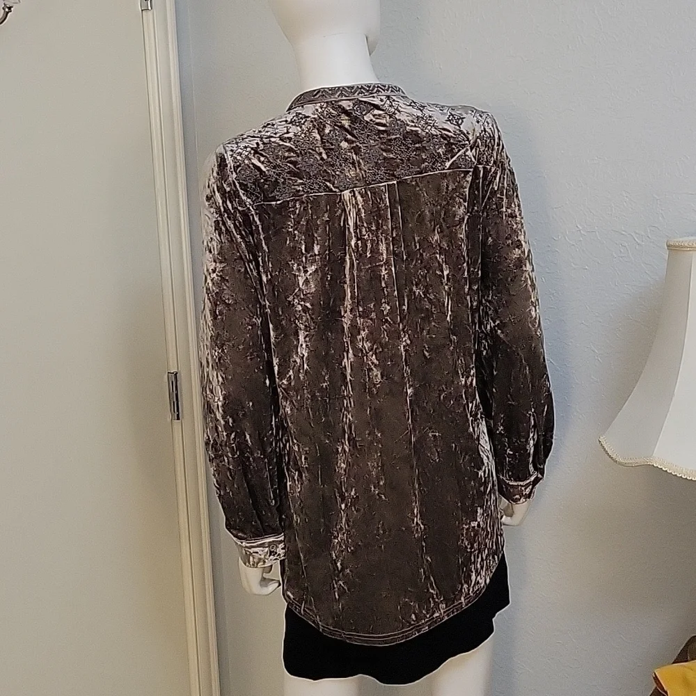 Andree BY UNIT Silver Crushed Velvet Velour Embroidered Castlecore Blouse